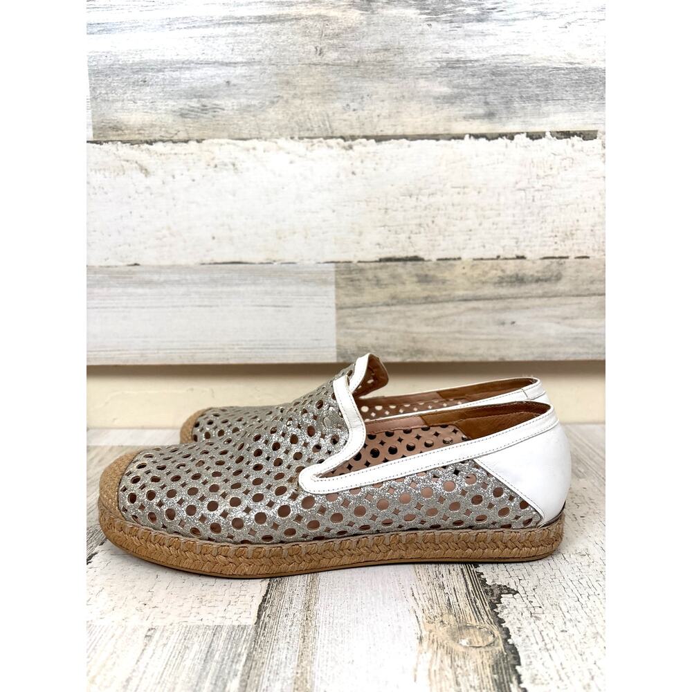 Stuart Weitzman Womens 9.5 Silver Jute Leather Napa Espadrilles Flats Designer